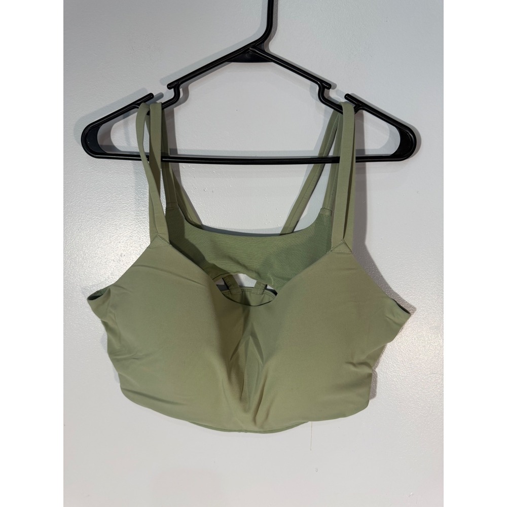 Nike Dri-FIT Strappy Sports Bra Size 2X Olive Green Cutout Back Sparkle Swoosh